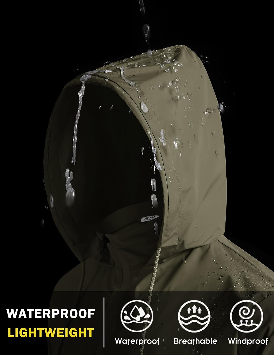 COOFANDY Men's Light Rain Jacket Packable Waterproof Raincoat Windbreaker
