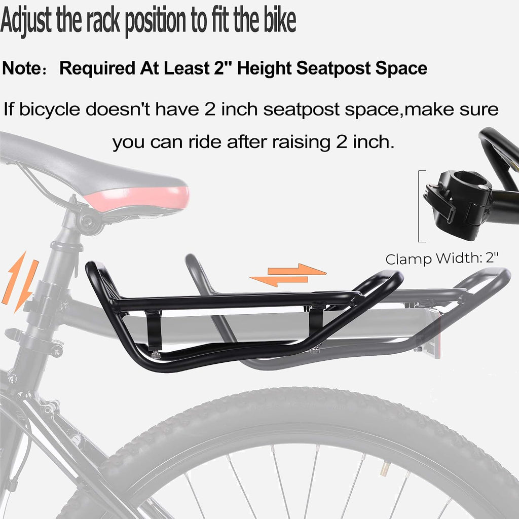 Rear Bike Rack with Quickly Release Camp,Retractable Aluminum Alloy Bicycle Cargo Rack,Thickened Frame and Main Tube for 26"-29" Frames Commuter Carrier,Max Weight 22lb,YONTUO