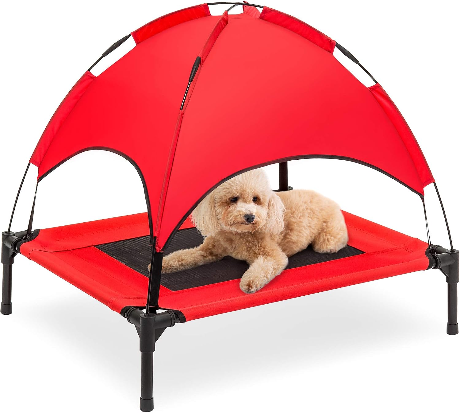Best Choice Products 36in Elevated Dog Bed w/Removable Canopy, Red