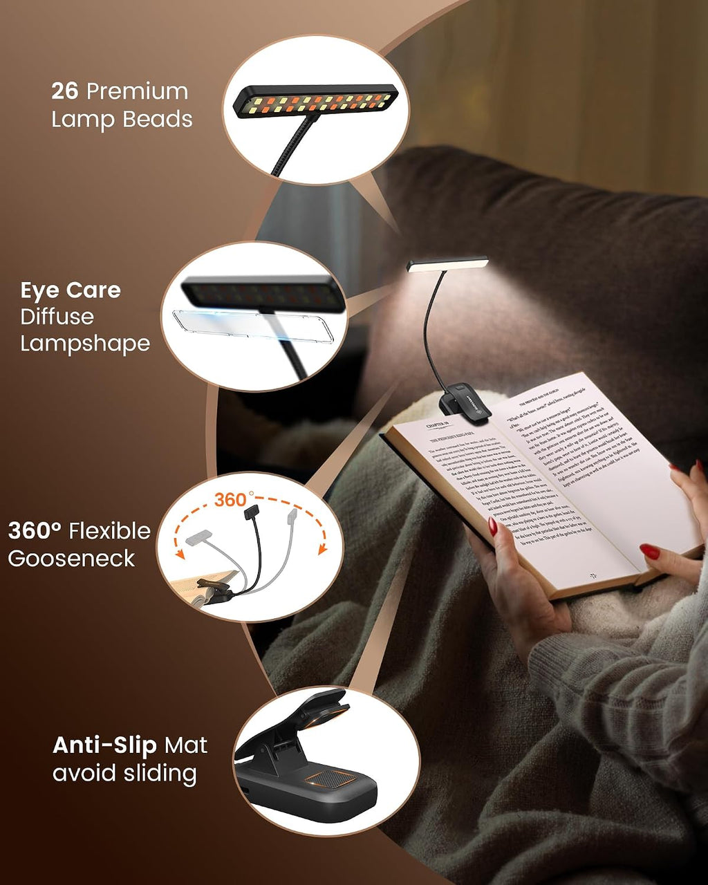 Glocusent 26 LED Reading Lights for Books in Bed, Ideal Gifts for Reader