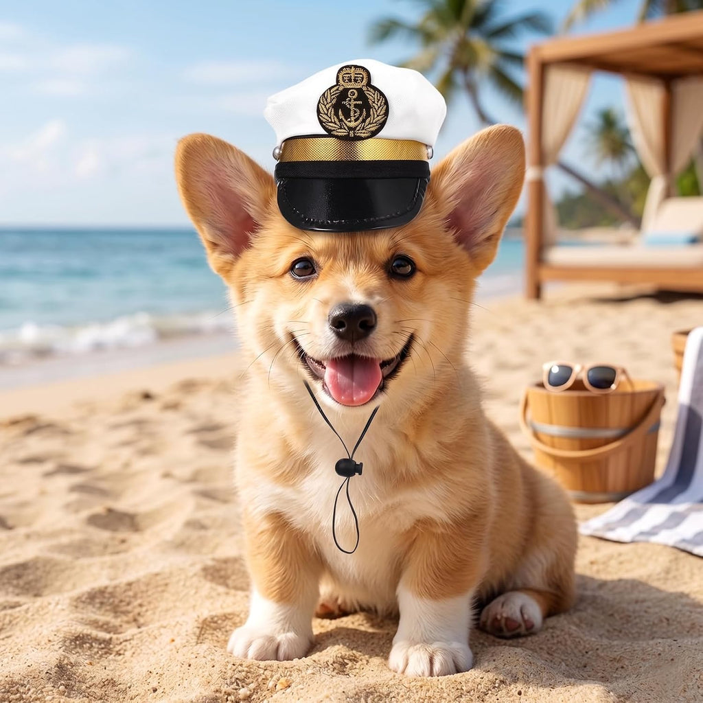 Amosfun Dog Captain Hat, Adjustable Pet Sailor Cap, Nautical Photo Prop