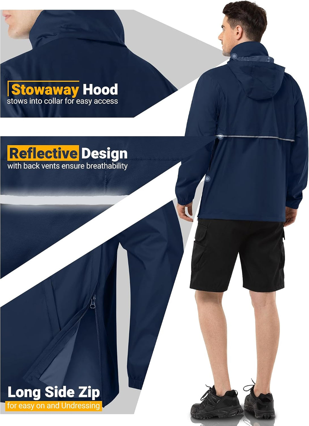 Outdoor Ventures Men's Rain Jacket Waterproof Lightweight Packable Pullover