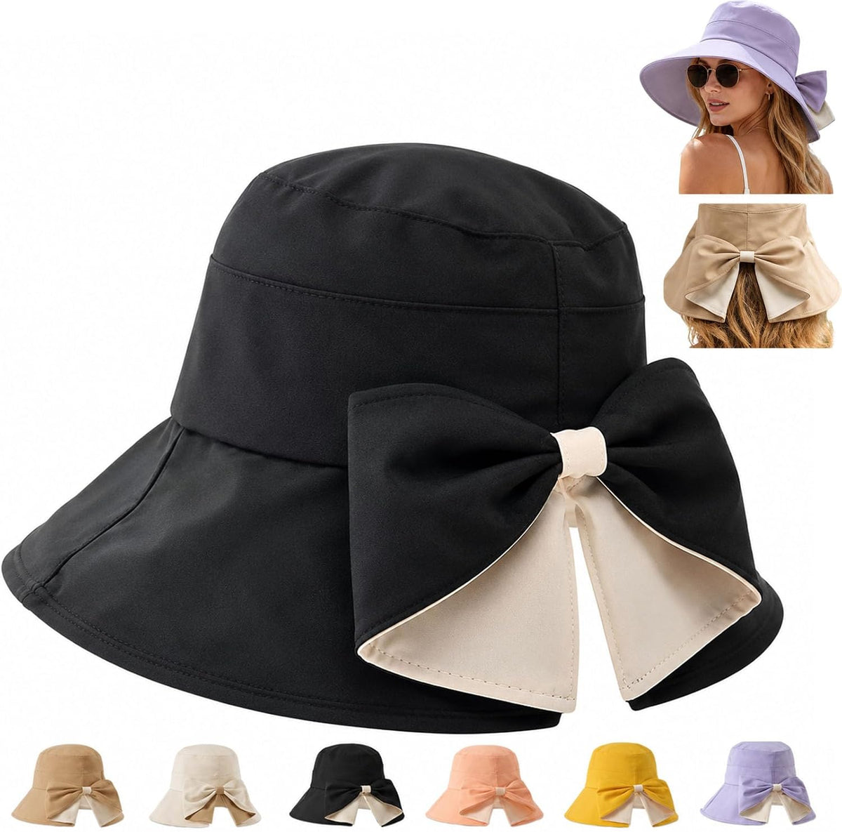 Women's Bowknot Wide Brim Sun Protective Hat