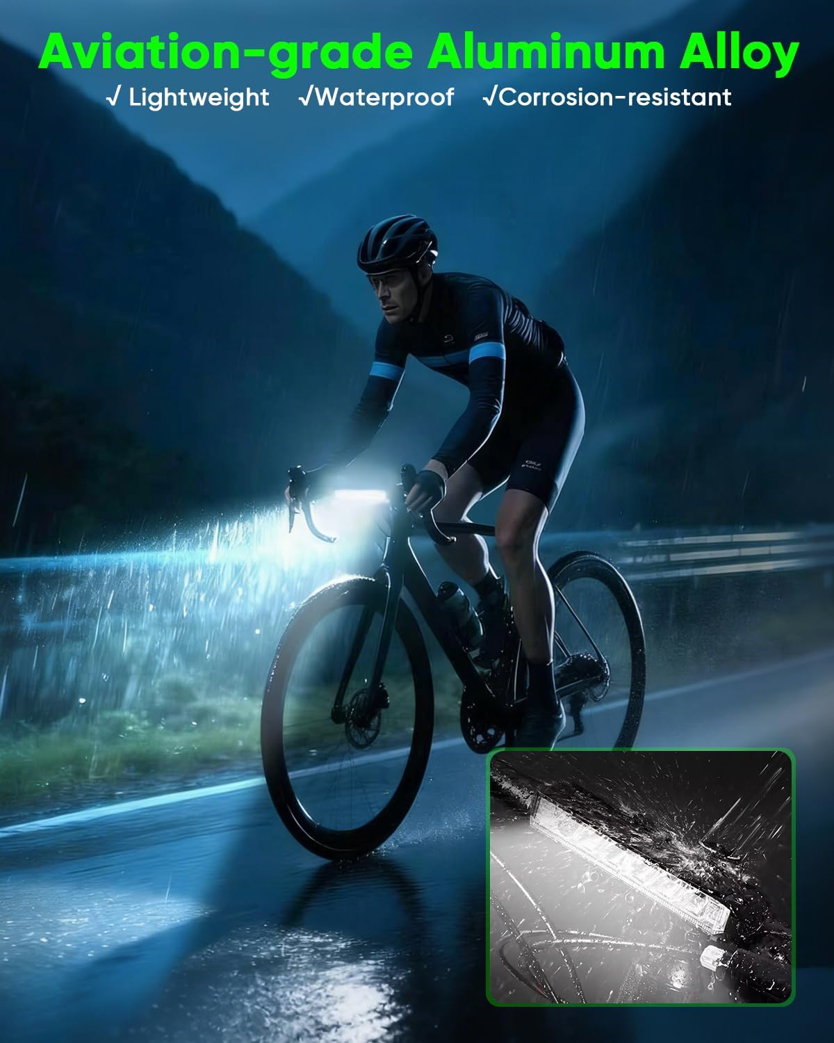 Super Bright LED Bike Lights – USB-C Rechargeable, IPX5 Waterproof Bicycle Headlight, Daytime Running Light, Multi-Mode MTB & Off-Road Cycling, Commuting and Outdoor Adventures