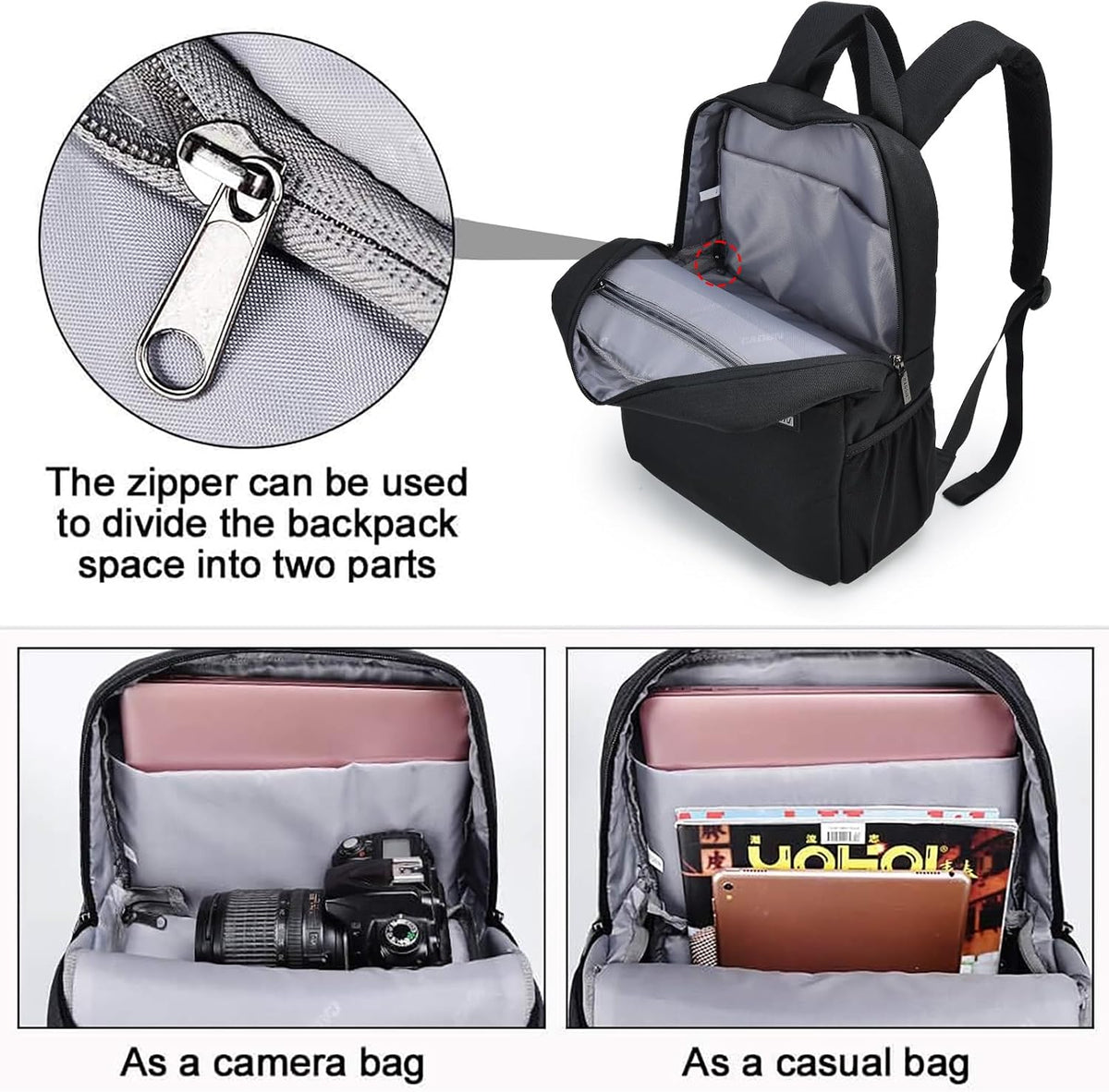 CADeN Camera Backpack Bag with 14" Laptop Compartment Waterproof, DSLR/SLR Mirrorless Camera Case for Travel Daily Photography, Compatible for Canon Sony Nikon Camera and Lens with Tripod Straps