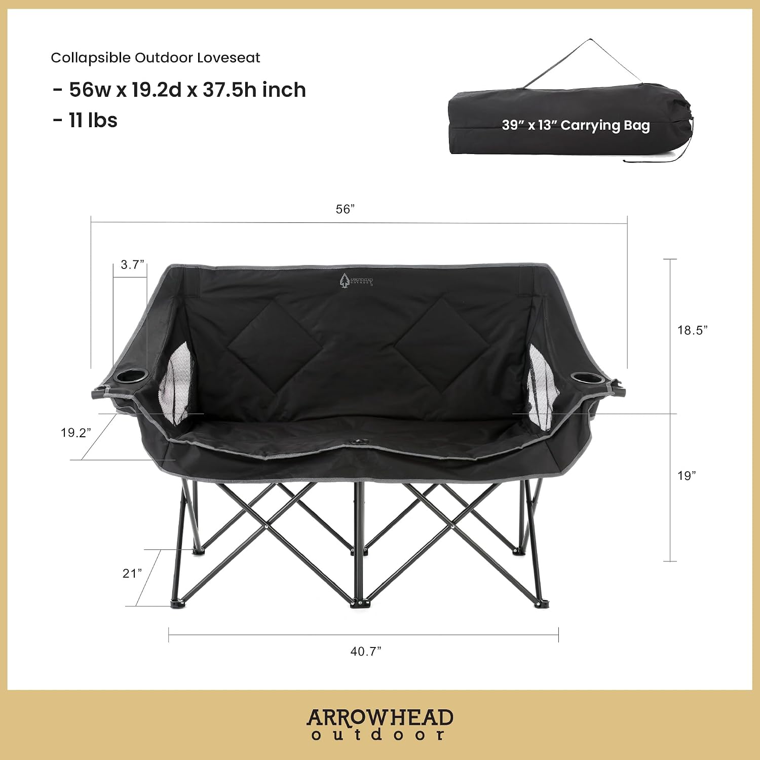ARROWHEAD OUTDOOR Portable Folding Double Duo Camping Chair Loveseat