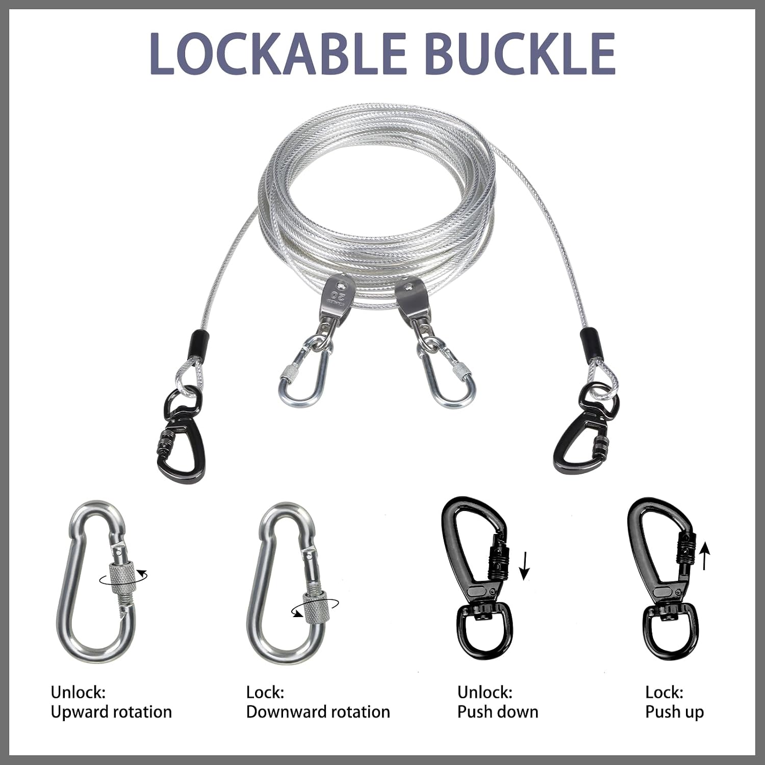 PAWCHIE Dog Tie Out Cable for Camping - 50ft Portable Overhead Trolley System for Dogs up to 200lbs, Heavy Duty Reflective Steel Wire Dog Runner for Yard, Parks, Outdoor Events