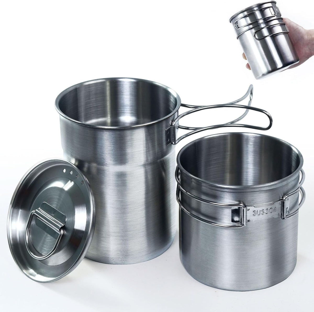 KOKKOYA Stainless Steel Camping Cups Mug Small Backpacking Bush Pot Set