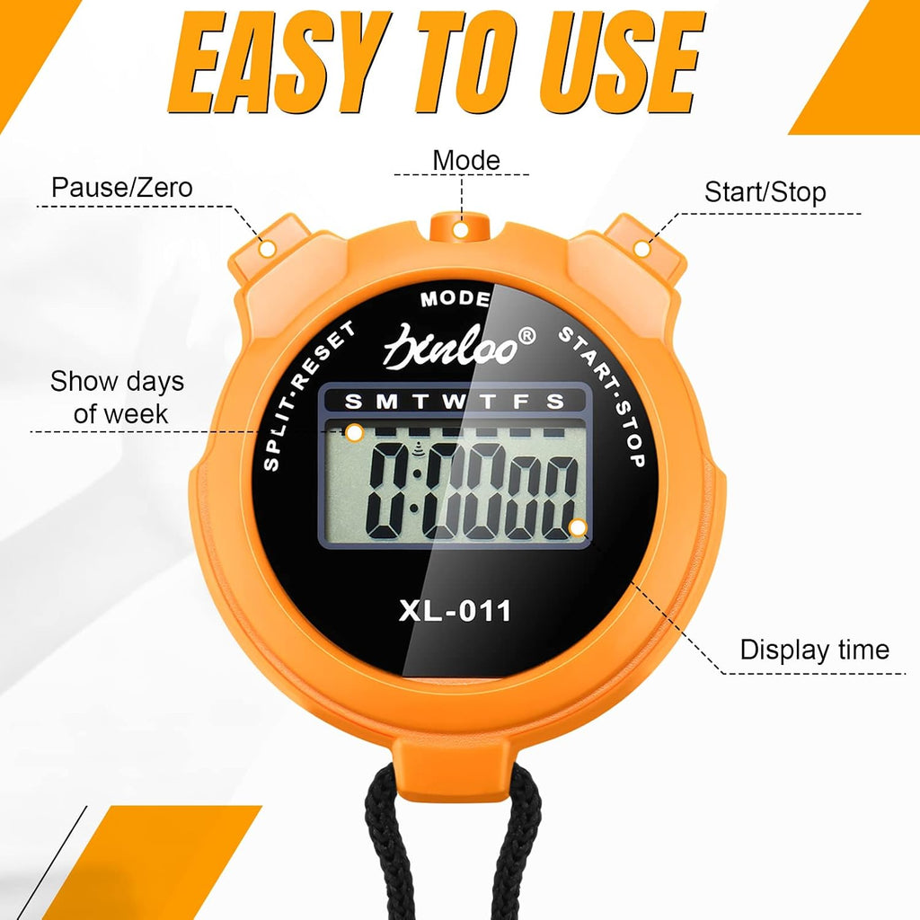 TOODOO 12 Pack Multi Function Digital Stopwatch Timer Bulk Sports Stopwatch with Lanyard Plastic Display Waterproof Date Time Alarm Timer for Coaches Fitness Referees