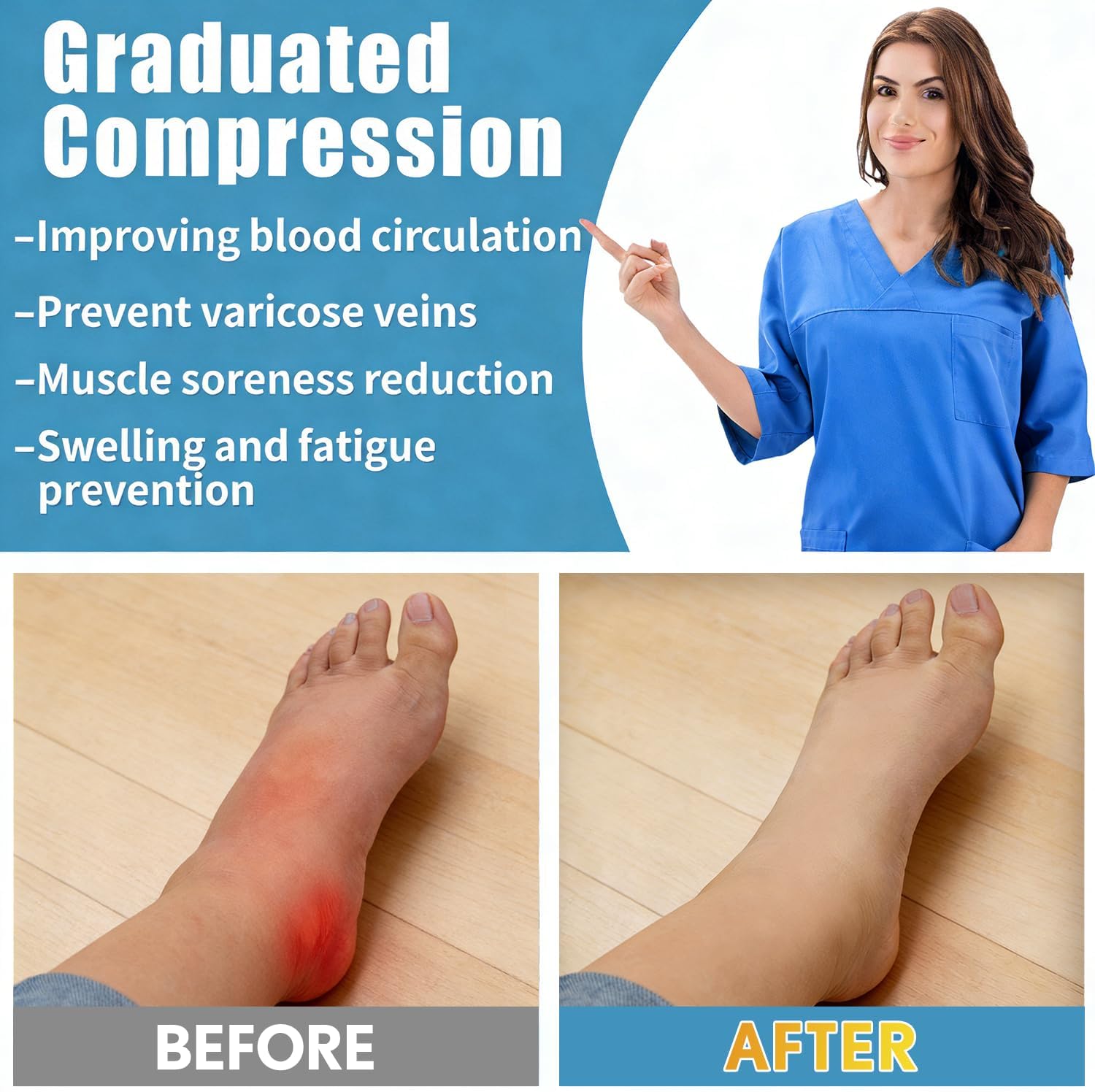Sooverki Copper Compression Socks for Men & Women 8 Pack 15-20mmHg - Knee High Stockings Best Support for Running Athletic