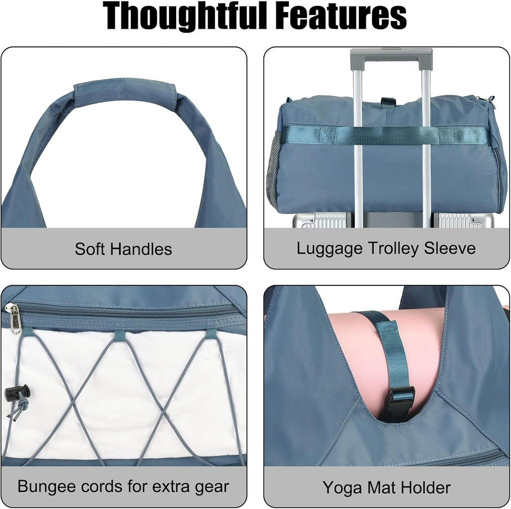 Forestfish Gym Bag For Women With Yoga Mat Holder, Blue