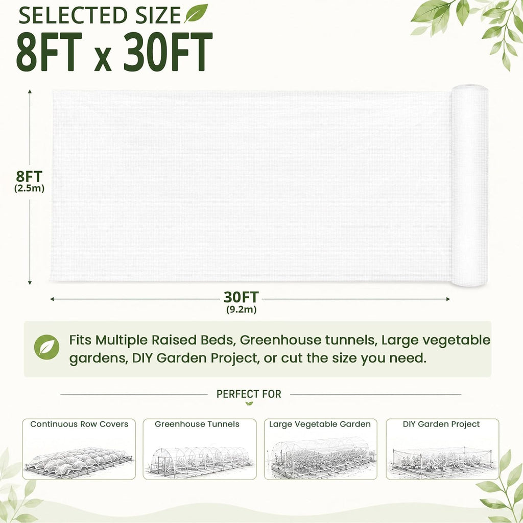 8Ft x 30Ft Garden Netting, Fine Mesh Insect Netting for Plant Protection