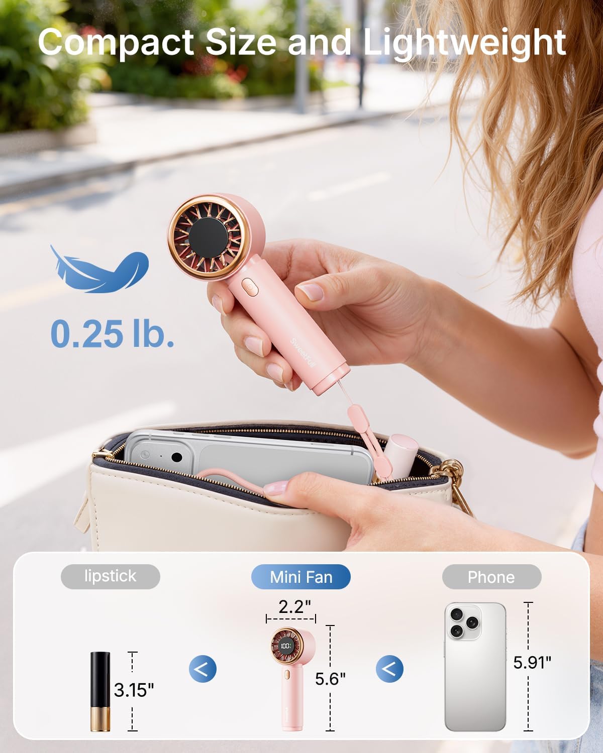SWEETFULL Portable Handheld Fan, Mini Rechargeable Personal Hand Fan
