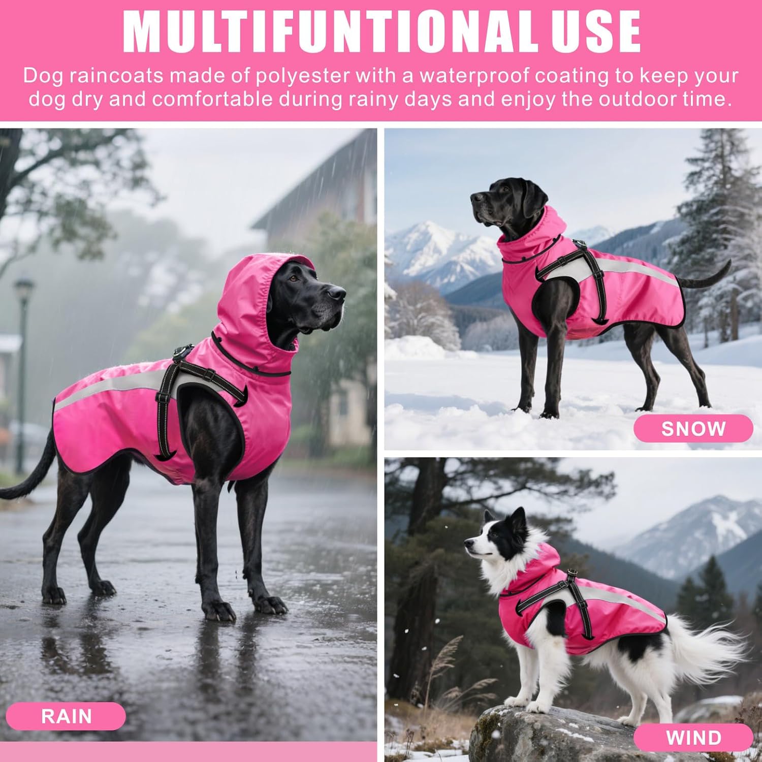 Dog Raincoat Waterproof Raincoats for Dog Reflective Dogs Rain Jackets with Hood Hoodie Pet Rain Poncho Coat for Small Medium Large Dogs Puppies S-XXL (Pink, XL)