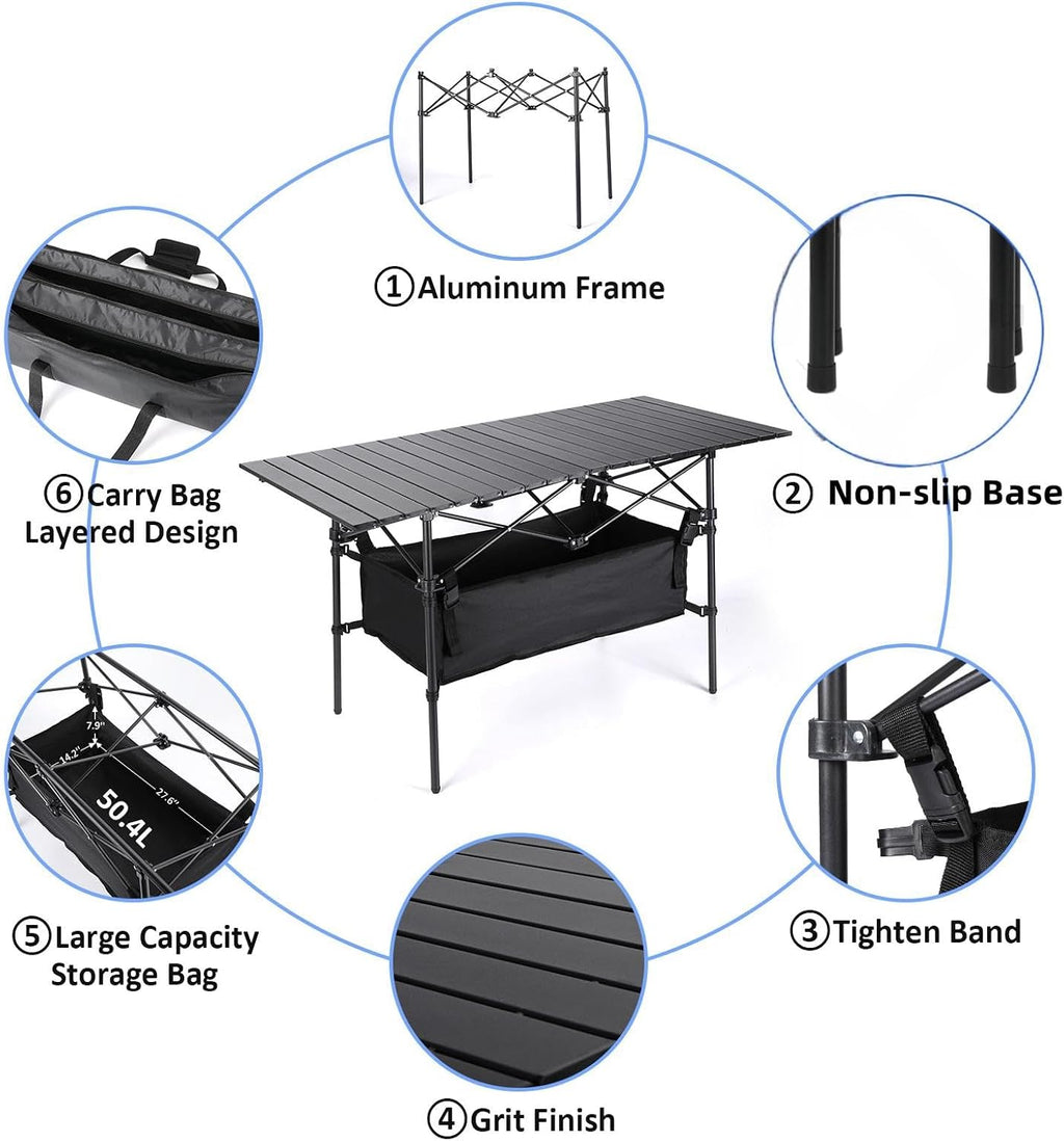 Moosinily Camping Table 4Ft Lightweight Metal Folding Picnic Camp Table Portable Roll-Up Design for Outdoor, Camp, Beach, BBQ, Patio, and Picnic with Carrying Bag 47.2''x21.6''x 19.69''
