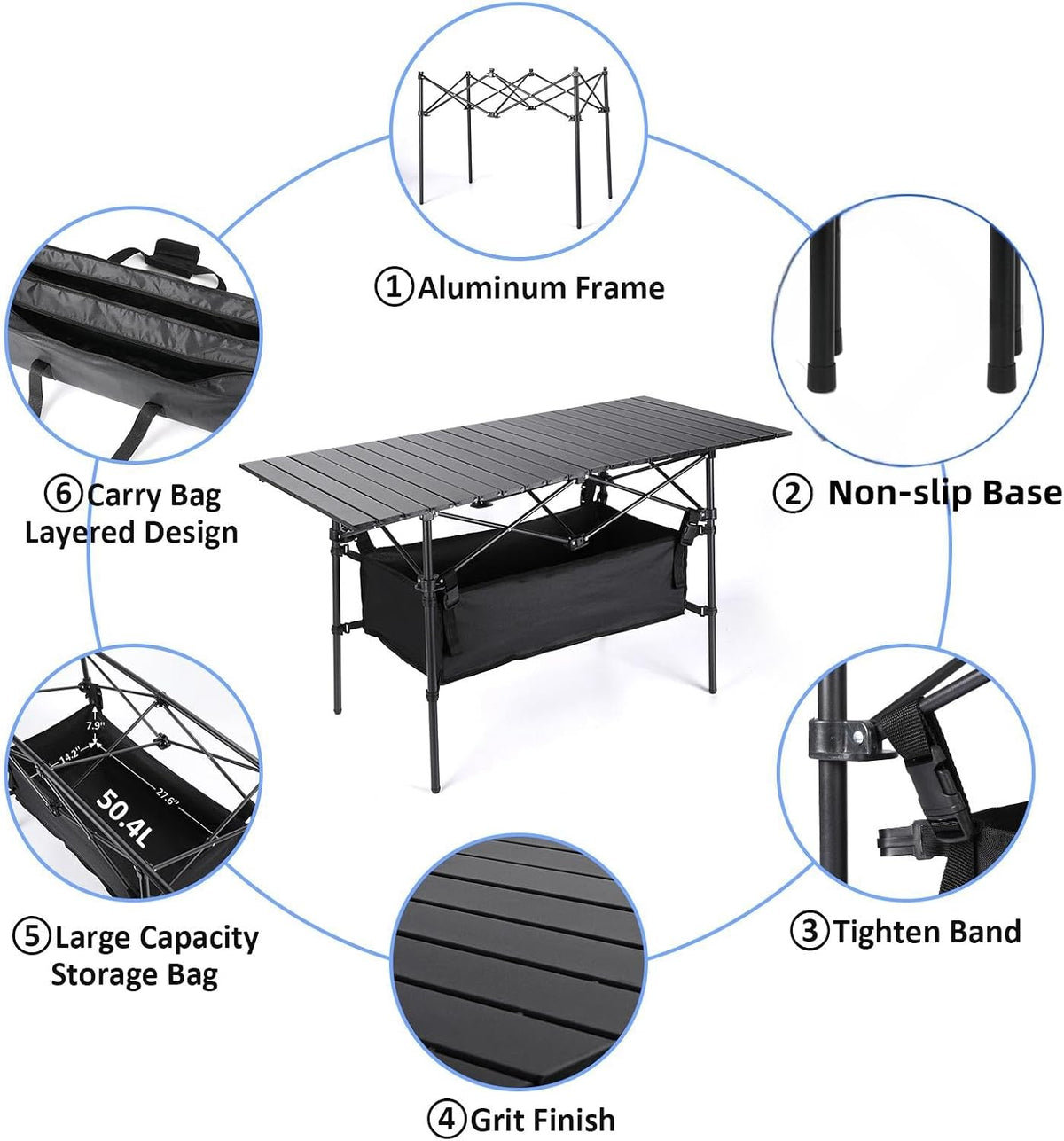 Moosinily Camping Table 4Ft Lightweight Metal Folding Picnic Camp Table Portable Roll-Up Design for Outdoor, Camp, Beach, BBQ, Patio, and Picnic with Carrying Bag 47.2''x21.6''x 19.69''