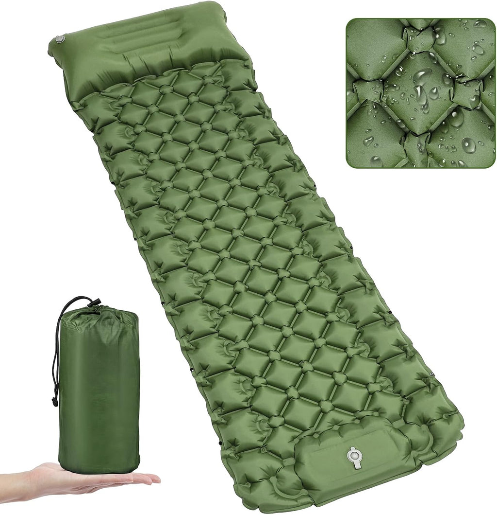Sleeping Pad, Ultralight 40D Nylon Camping Mat Built-in Pump - Blue