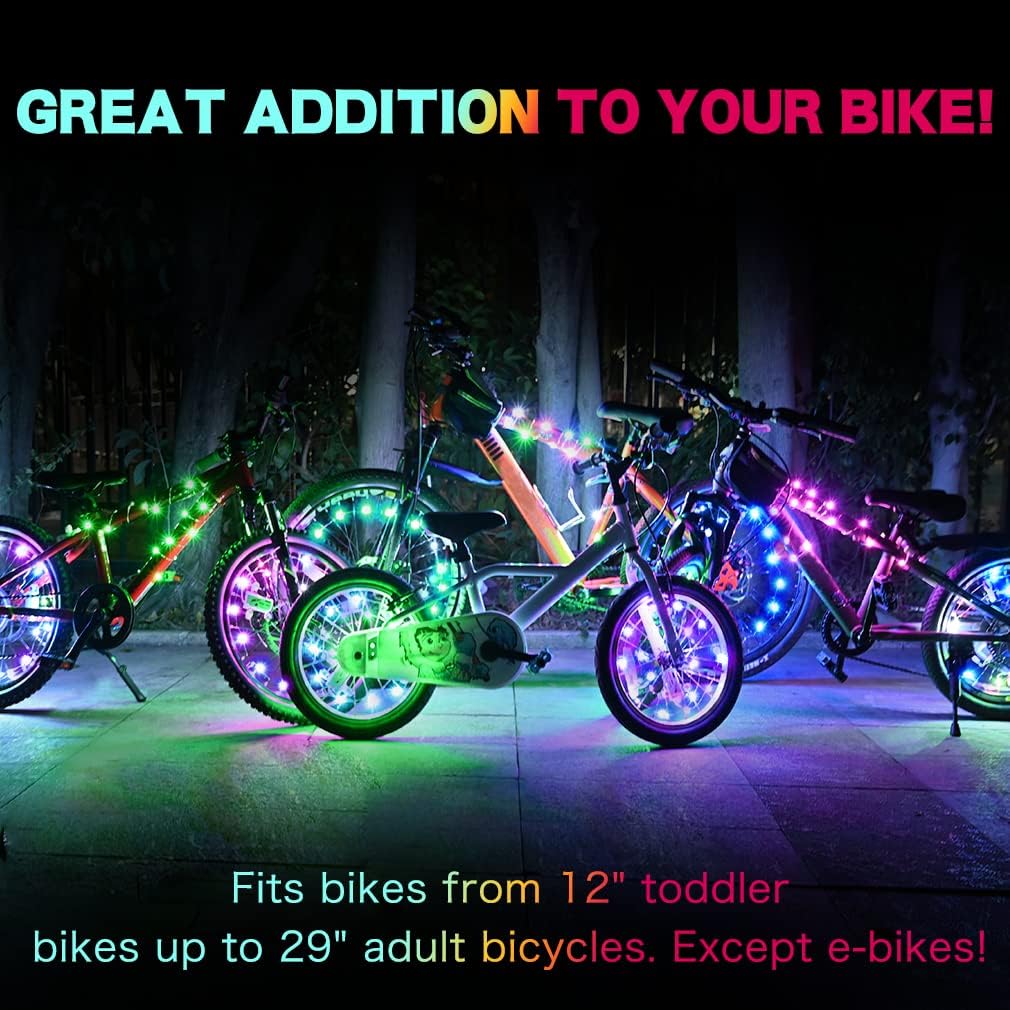 TINANA 2 Tire Pack LED Bike Wheel Lights Ultra Bright Waterproof Bicycle Spoke Lights Cycling Decoration Safety Warning Tire Strip Light for Kids Adults Night Riding