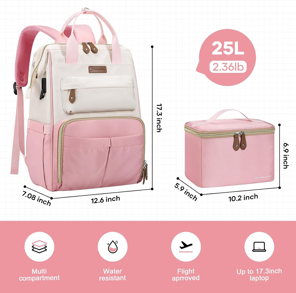 Maelstrom 15.6-17.3" Laptop Backpack with Lunch Box, Work Bag for Women Men