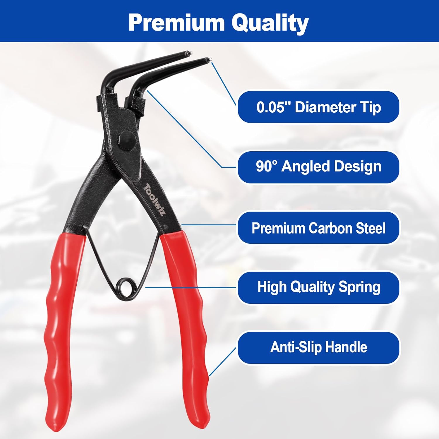 Toolwiz Snap Ring Pliers Heavy Duty, 90 Degree Internal Circlip Pliers, Red