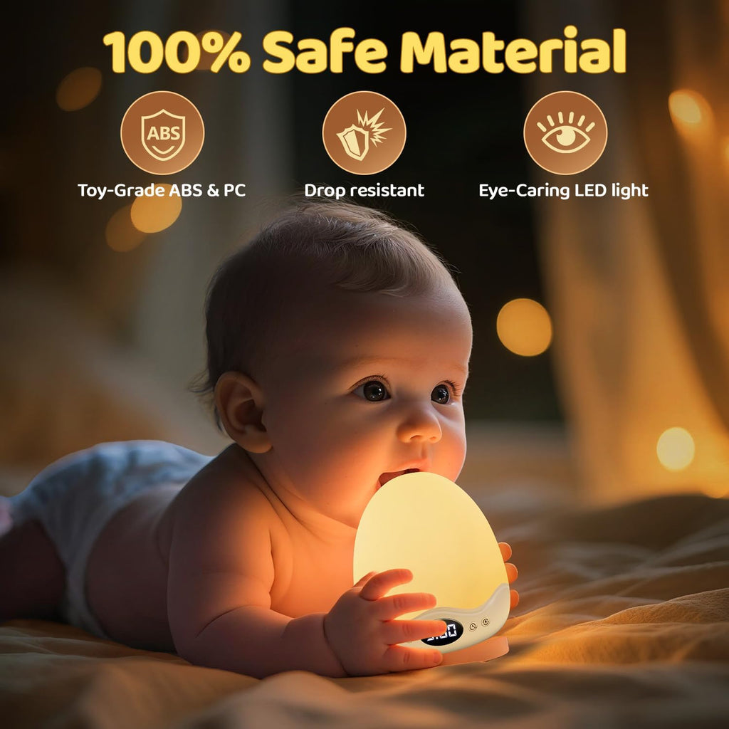 COOLNIGHT Egg Light with Clock,Stepless Dimming&10 Colors Baby Night Light