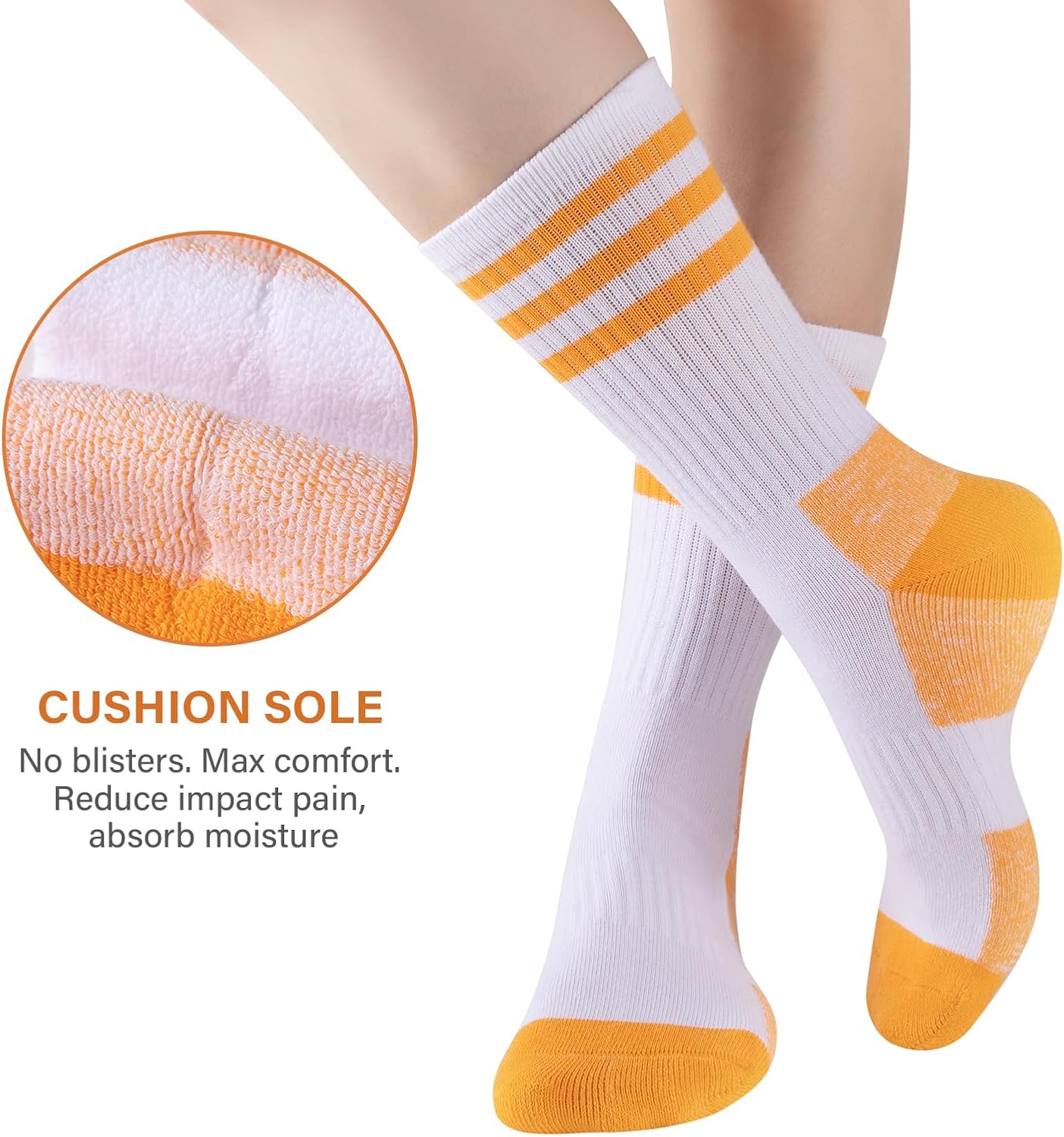 COOPLUS Womens Athletic Crew Socks Cushioned Cotton Wicking Outdoor Recreation Sports Calf Socks 5 Pairs