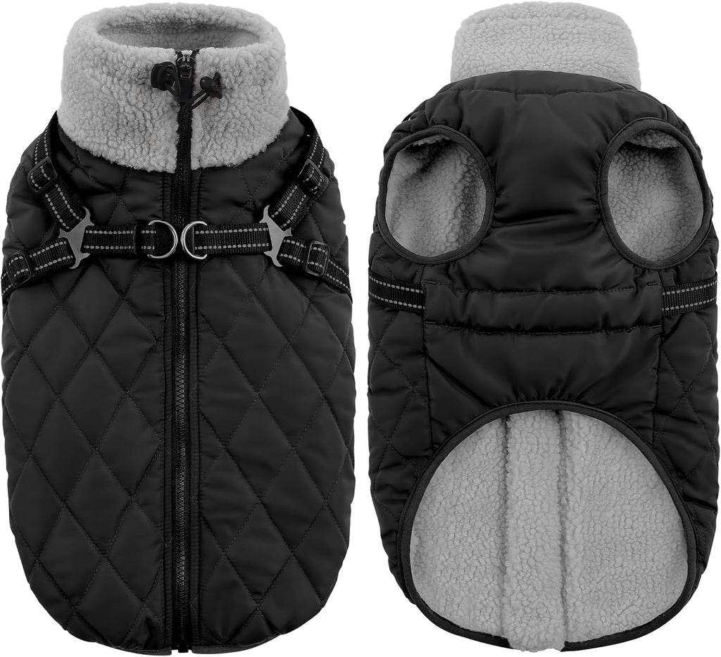 Queenmore Dog Winter Jacket Dog Coats for Large Dogs with Harness Built in