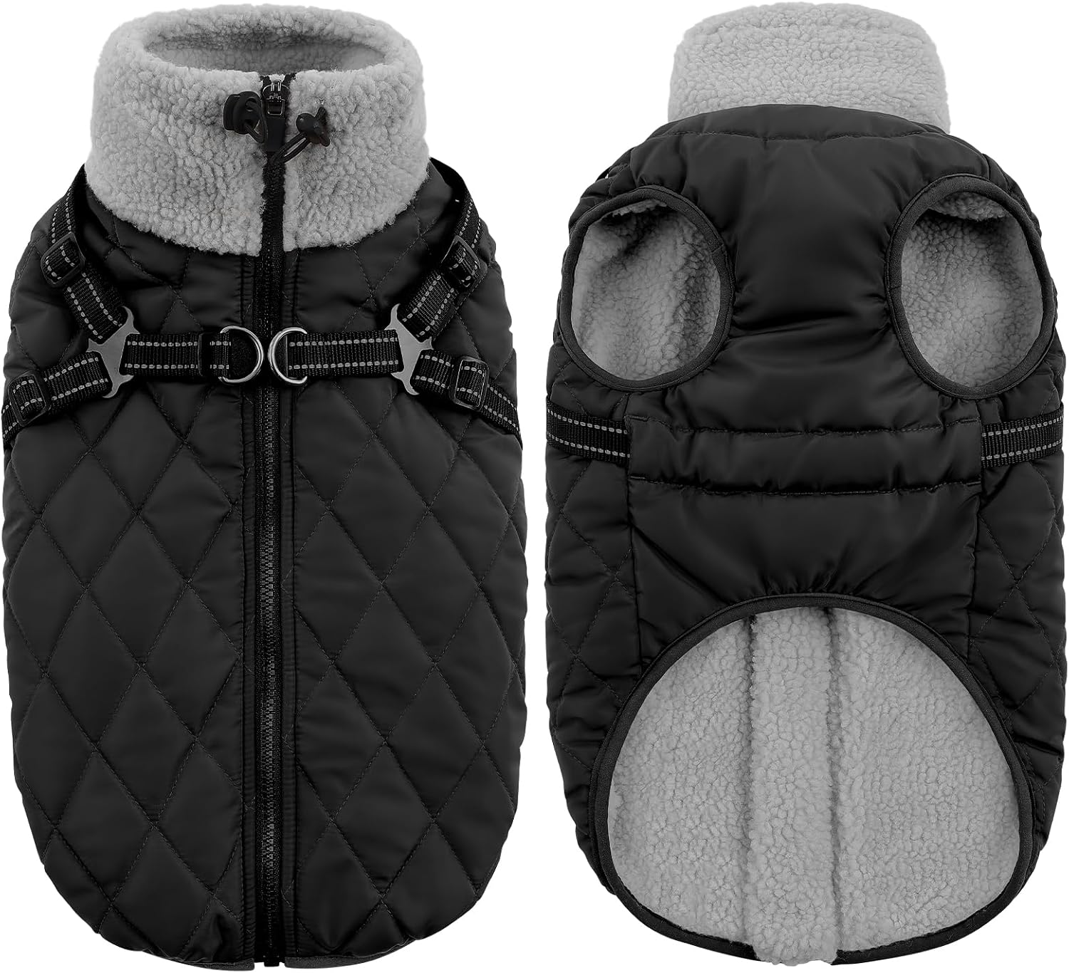 Queenmore Dog Winter Jacket Dog Coats for Large Dogs with Harness Built in