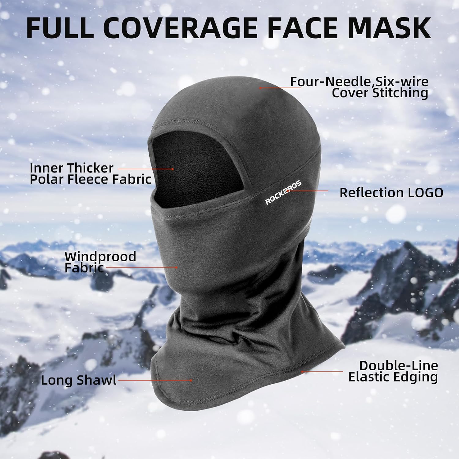 ROCKBROS Ski Mask Balaclava Cold Weather Scarf Thermal Winter Neck