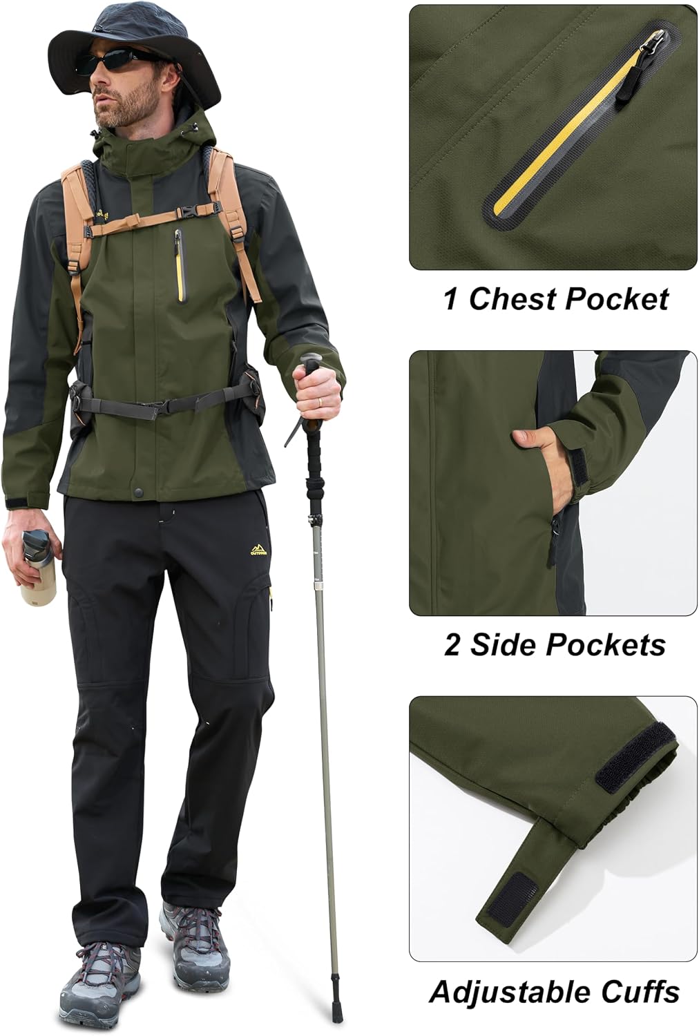 MAGCOMSEN Men's Rain Jacket Lightweight Windbreaker Fishing Raincoat