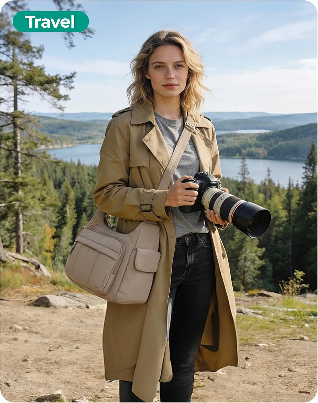 BAGSMART 2 in 1 Puffy Camera Bag for Photographer Everyday Shoulder Bag