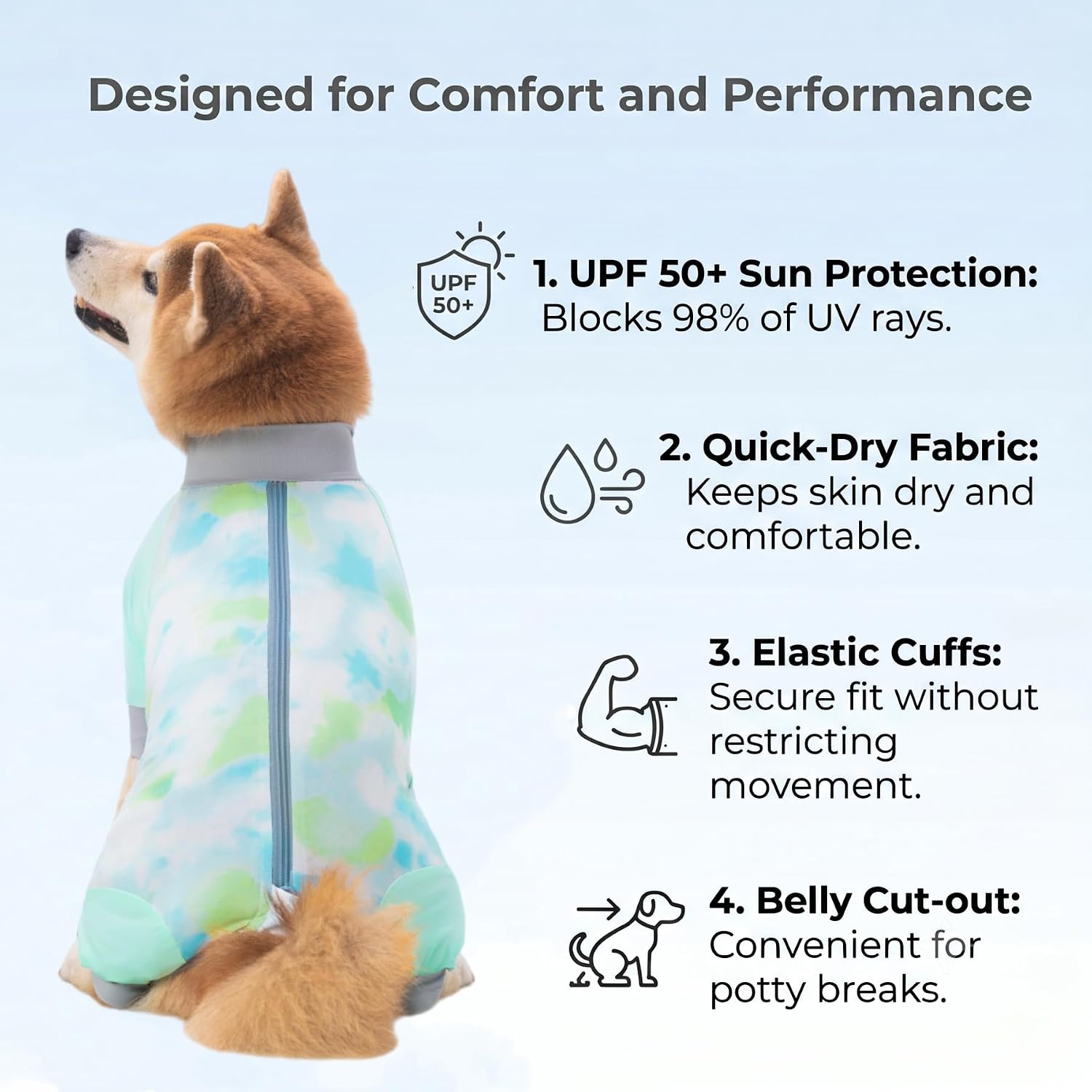 Dog Cooling Sun Protection Suit, Outdoor Fashion Onesie, UPF 50+ Lightweight Breathable Quick-Dry, Anti-Dirt & Anti-Shedding, Zipper Design for Easy Dressing Undressing (Cyan, XX-Large)