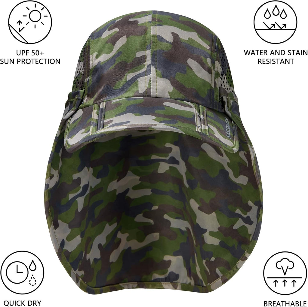 BASSDASH UPF 50+ Fishing Hat, Baseball Cap with Removable Neck Flap