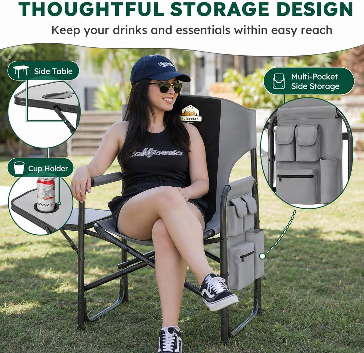 Colegence Oversized Camping Chair, 600-lb Capacity, Heavy-Duty Steel Frame