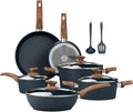 Kitchen Academy Blue Pots and Pans Set Non Stick, 12Pcs Induction Cookware