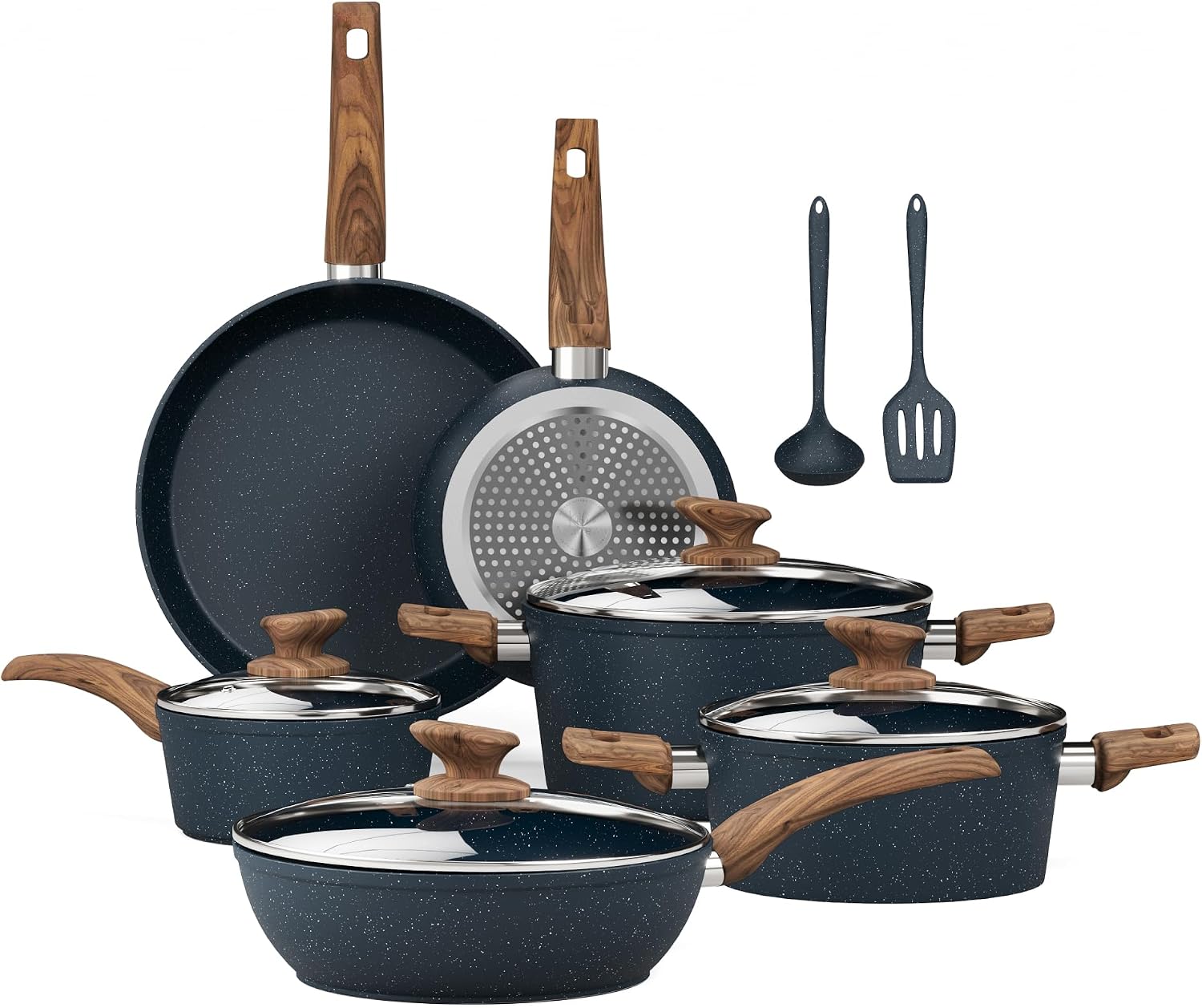 Kitchen Academy Induction Pots and Pans Set Nonstick, Hammered Cookware