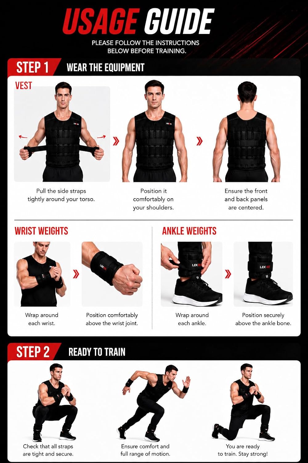 Weighted Vest Set 44LB for Men & Women, Adjustable Workout Weight Vest with Steel Plates, Weighted Training Vest with Wrist Weights and Ankle Weights for Strength Training, HIIT, Rucking & Cardio