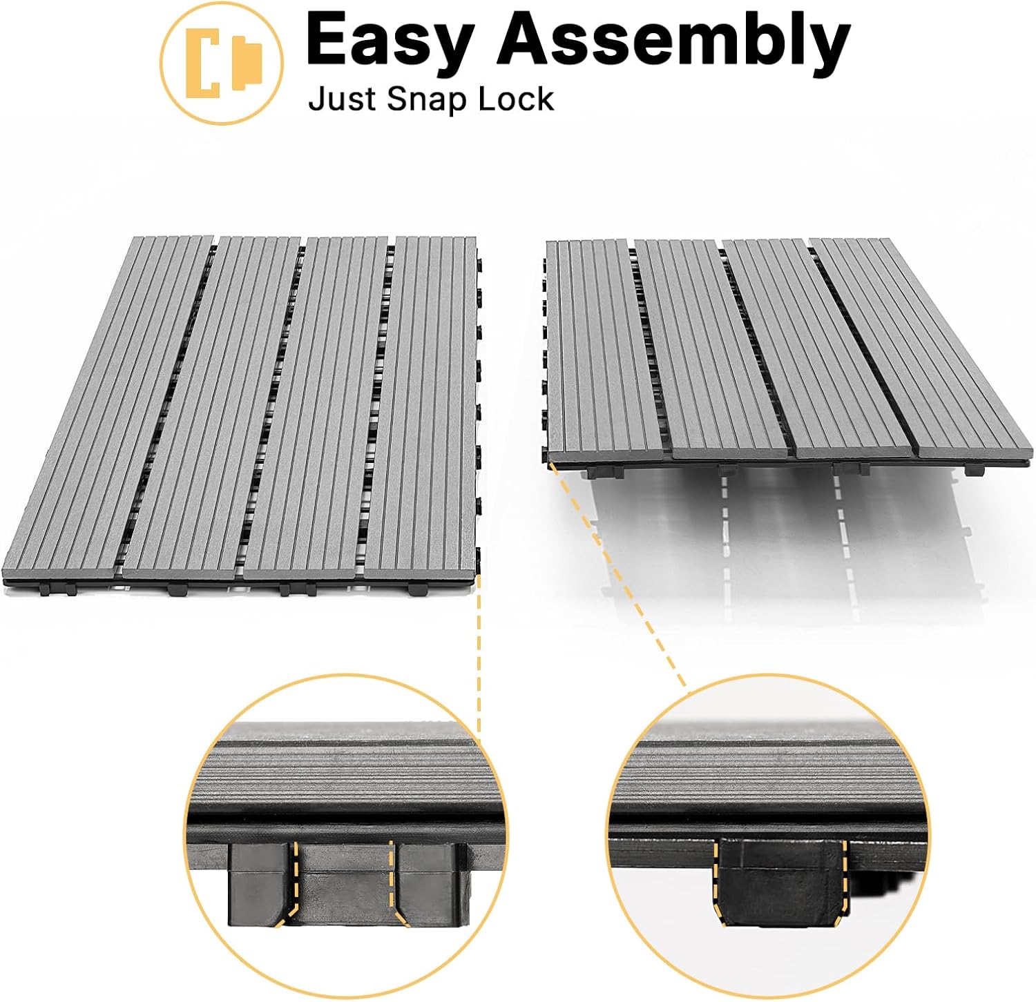 Veehoo Outdoor Flooring Decking for Dog Playpens, Kennels, 4' x 4' Waterproof Dog Training Platform, Portable Deck for RV, Pet Enclosures,Grey (24 x 12 inches, 8PCS)