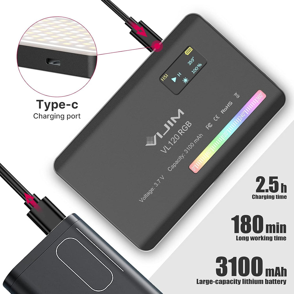 VIJIM VL120 RGB Video Light Portable LED Camera Light Panel 0-360Full Color