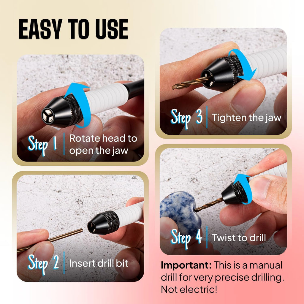 Pin Vise Hand Drill Manual with Micro Drill Bits, Jewelry Drill for Resin