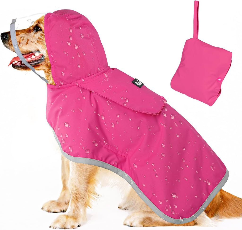 Lukovee Dog Raincoat, Waterproof Rain Jacket, Clear Hood & Reflective Rim