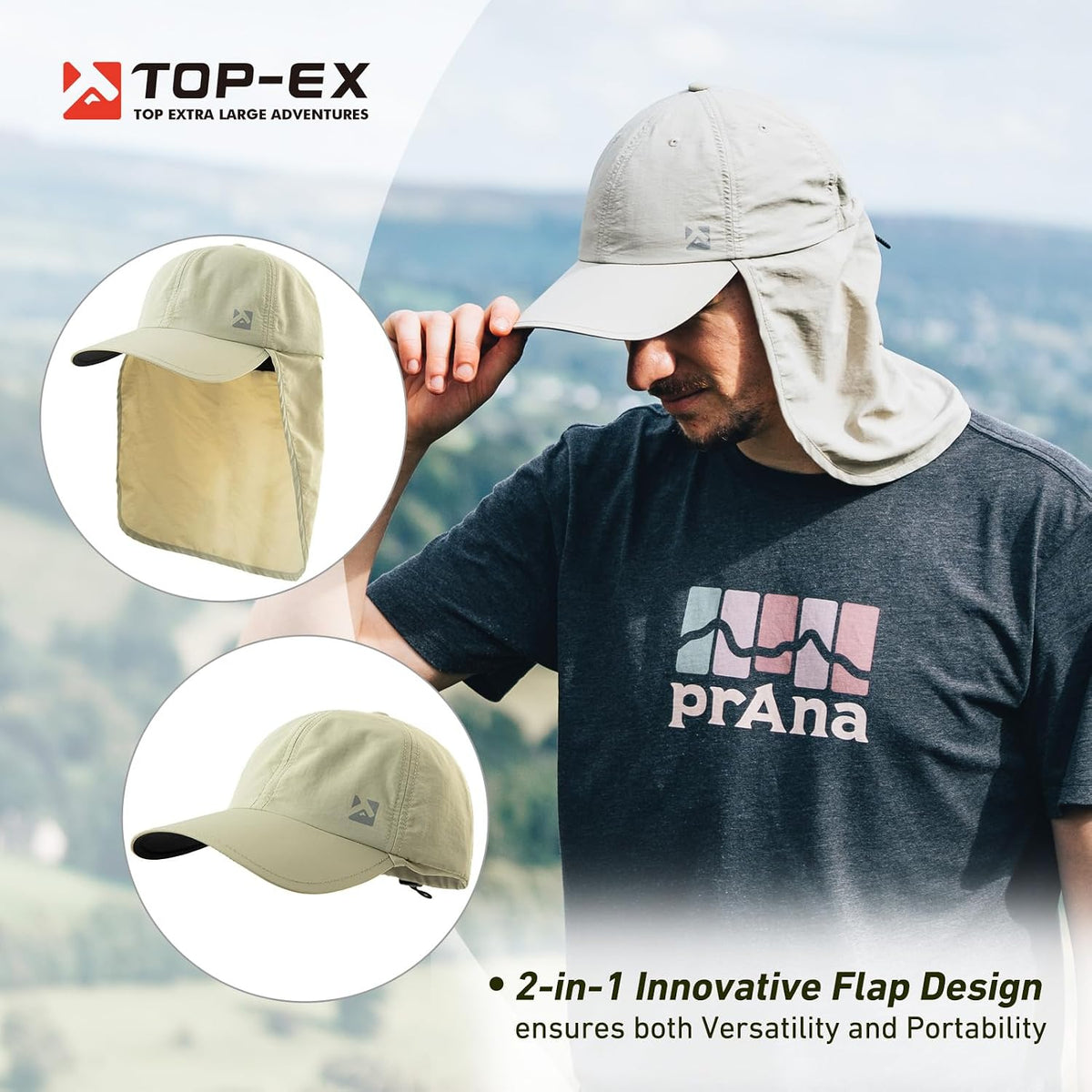 TOP-EX L/XL/XXL UV50+ Waterproof Neck Flap Baseball Sun Cap