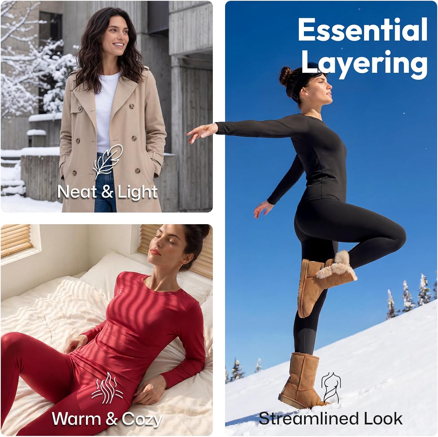 Thermal Underwear for Women Long Johns Set Fleece Lined Winter Cold Weather