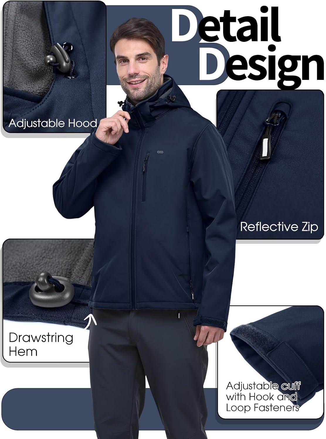 33,000ft Men's Hooded Softshell Jacket Waterproof Fleece Windbreaker Jacket