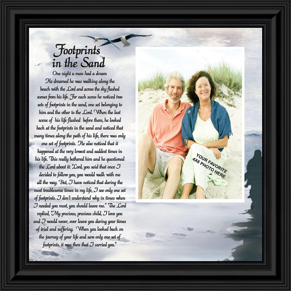Footprints in the Sand Inspirational Wall Art, Beach Decor, Christian Gifts for Women and Men, Christian Wall Decor, Get Well Soon, Encouraging Scripture Wall Art, Framed Sympathy Gift 6703B