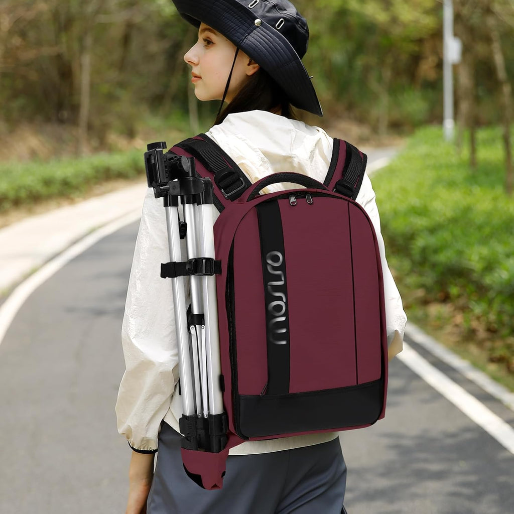 MOSISO Camera Backpack,Photography Backpack Padded Camera Bag, Wine Red