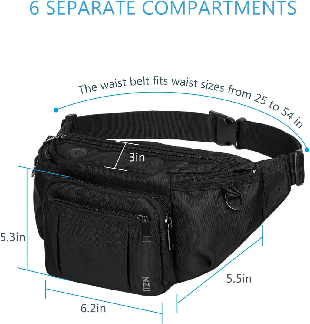 Sports Fanny Pack for Men Women, Outdoor Waist Pack Bag with 6 Zipper Pockets, Super Capacity Bum Bag with Adjustable Belt for Traveling Hiking Cycling Workout Casual