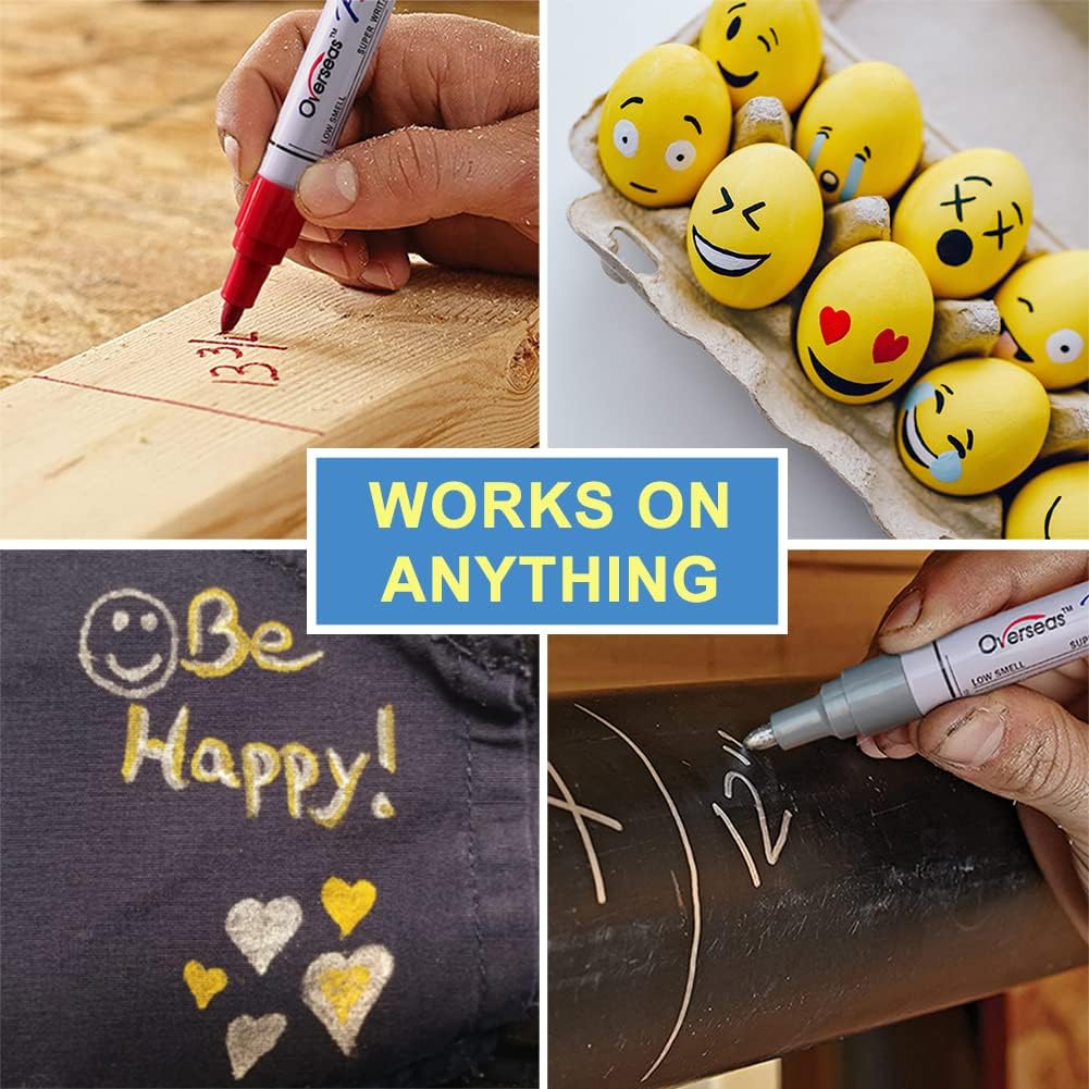 Overseas 8 White Paint Pens Permanent Markers, Oil Based Paint Markers