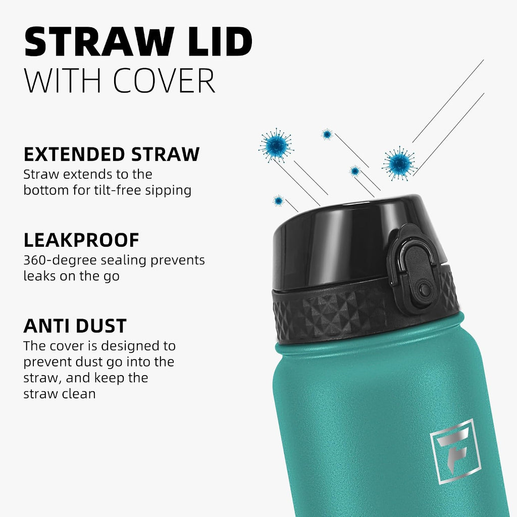 Fanhaw 20oz Kids Stainless Steel Water Bottle with Straw Lid, Green Blue
