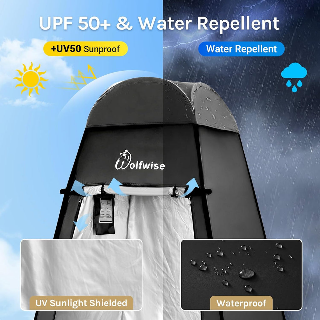 WolfWise PRO Pop Up Shower Tent with Silver Coated, Floor and Rain Fly